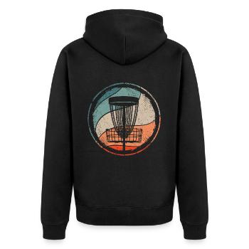 Discgolfer vintage Discgolf Spieler Disc Golf - Unisex Premium Bio Zip Hoodie - Schwarz - Hinten - Nico (187cm)