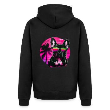 Cute Bulldog - Dog with sunglasses on the beach - Unisex Premium Organic Zip Hoodie - black - Back - Nico (187cm)