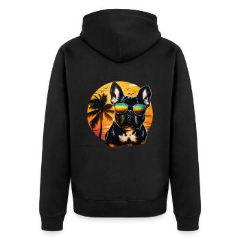 Cute Bulldog - Chien avec des lunettes de soleil sur la plage - Veste à capuche bio Premium Unisexe - noir - Dos - Nico (187cm)