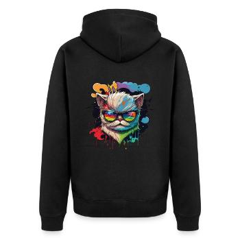 Lustige Katze mit Sonnenbrille Katzenliebhaber - Unisex Premium Bio Zip Hoodie - Schwarz - Hinten - Nico (187cm)