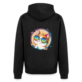 Lustige Katze mit Sonnenbrille Katzenliebhaber - Unisex Premium Bio Zip Hoodie - Schwarz - Hinten - Nico (187cm)