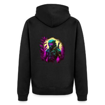 Ninja Cyber Warrior Samurai Geschenk - Unisex Premium Bio Zip Hoodie - Schwarz - Hinten - Nico (187cm)
