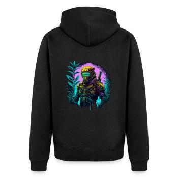 Ninja Cyber Warrior Samurai Geschenk - Unisex Premium Bio Zip Hoodie - Schwarz - Hinten - Nico (187cm)