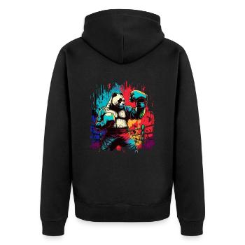 Lustiger bunter Panda Boxer MMA Kampfsport - Unisex Premium Bio Zip Hoodie - Schwarz - Hinten - Nico (187cm)