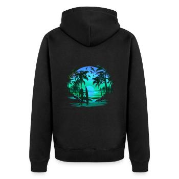 Retro Palm Sun Holiday Summer - Unisex Premium Organic Zip Hoodie - black - Back - Nico (187cm)
