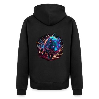 Wolf Neon Illustration Synthwave Art - Unisex Premium Bio Zip Hoodie - Schwarz - Hinten - Nico (187cm)