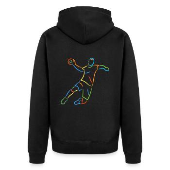 Handballer Handball bunt Handballspieler - Unisex Premium Bio Zip Hoodie - Schwarz - Hinten - Nico (187cm)