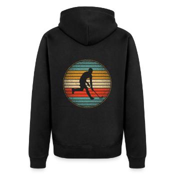Joueur de floorball Vintage Floorball Floorballer - Veste à capuche bio Premium Unisexe - noir - Dos - Nico (187cm)