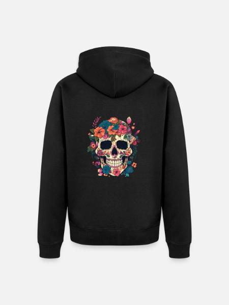 Crâne composé de fleur - Veste à capuche bio Premium Unisexe - noir