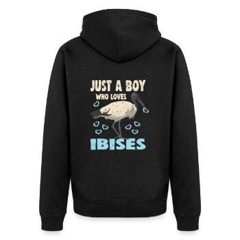 JUST A BOY WHO LOVES IBISES - Unisex Premium Bio Zip Hoodie - Schwarz - Hinten - Nico (187cm)