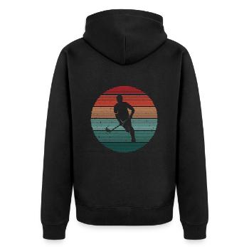 Floorballer Floorball Player Vintage Floorball - Unisex Premium Organic Zip Hoodie - black - Back - Nico (187cm)