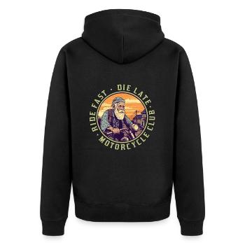 Cooler alter Biker Opa - Motorrad Opa Geschenkidee - Unisex Premium Bio Zip Hoodie - Schwarz - Hinten - Nico (187cm)