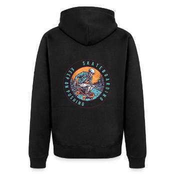 Skull Skeleton Skateboard Skater Gift - Unisex Premium Organic Zip Hoodie - black - Back - Nico (187cm)