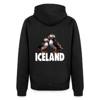 ISLAND PUFFINS - Unisex Premium Organic Zip Hoodie - black - Back - Nico (187cm)
