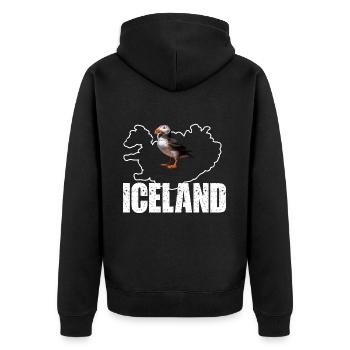 PUFFIN IN ICELAND - Unisex Premium Organic Zip Hoodie - black - Back - Nico (187cm)