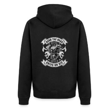 BURN THE ROAD - Unisex Premium Organic Zip Hoodie - black - Back - Nico (187cm)