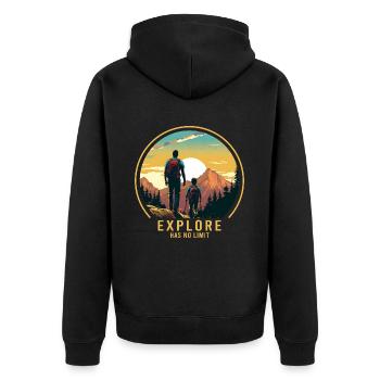 Wandern Wanderer Vater und Sohn Vatertag Geschenk - Unisex Premium Bio Zip Hoodie - Schwarz - Hinten - Nico (187cm)