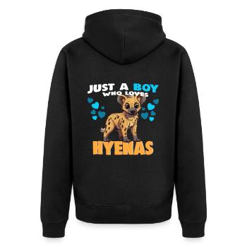 Just a Boy who Loves Hyenas - Unisex Premium Bio Zip Hoodie - Schwarz - Hinten - Nico (187cm)