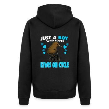 Just a Boy who Loves Kiwis on cycle - Unisex Premium Bio Zip Hoodie - Schwarz - Hinten - Nico (187cm)