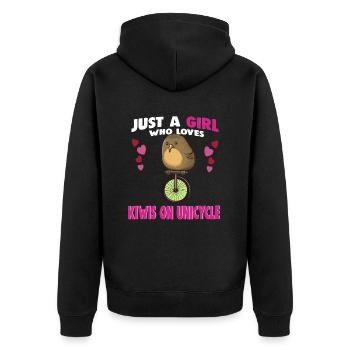 Just a Girl who Loves Kiwis on Unicycle - Unisex Premium Bio Zip Hoodie - Schwarz - Hinten - Nico (187cm)