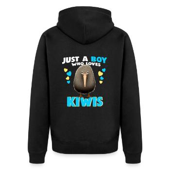 Just a Boy who Loves Kiwis - Unisex Premium Bio Zip Hoodie - Schwarz - Hinten - Nico (187cm)