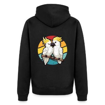 Cacatoès dans le style rétro coucher du soleil - Veste à capuche bio Premium Unisexe - noir - Dos - Nico (187cm)