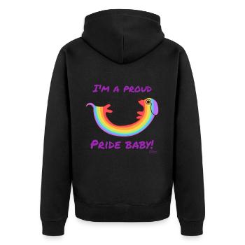 Stolzer Stolz männlich - Unisex Premium Bio Zip Hoodie - Schwarz - Hinten - Nico (187cm)