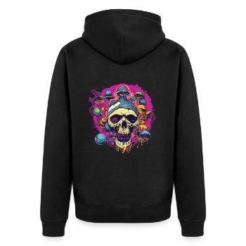 Schädel und Pilze - Unisex Premium Bio Zip Hoodie - Schwarz - Hinten - Nico (187cm)