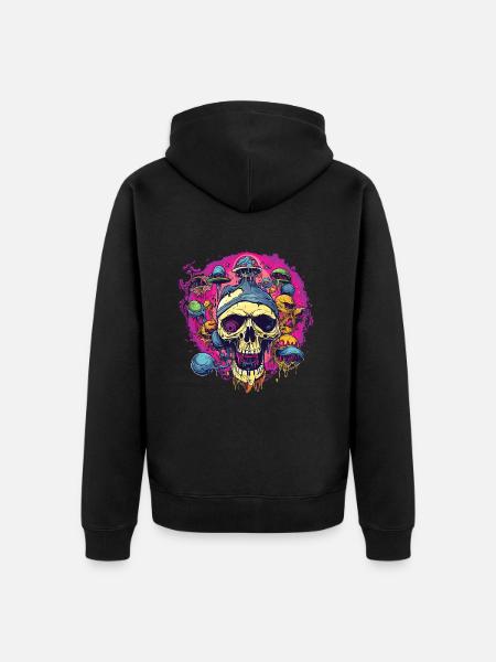 Schädel und Pilze - Unisex Premium Bio Zip Hoodie - Schwarz