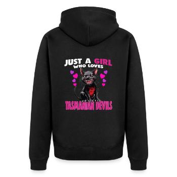 Just a Girl who Loves tasmanian Devils - Unisex Premium Organic Zip Hoodie - black - Back - Nico (187cm)