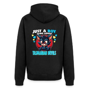 Just a Boy who Loves tasmanian Devils - Unisex Premium Organic Zip Hoodie - black - Back - Nico (187cm)