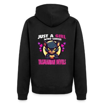 Just a Girl who Loves tasmanian Devils - Unisex Premium Organic Zip Hoodie - black - Back - Nico (187cm)