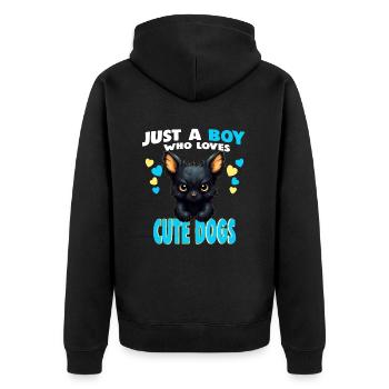 Just a Boy who Loves cute dogs - Unisex Premium Organic Zip Hoodie - black - Back - Nico (187cm)