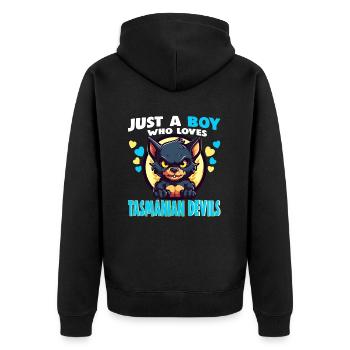 Just a Boy who Loves tasmanian Devils - Unisex Premium Organic Zip Hoodie - black - Back - Nico (187cm)