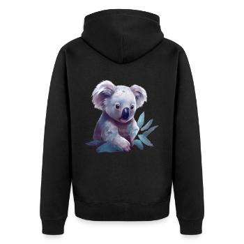 Cute koala with eucalyptus leaf - Unisex Premium Organic Zip Hoodie - black - Back - Nico (187cm)