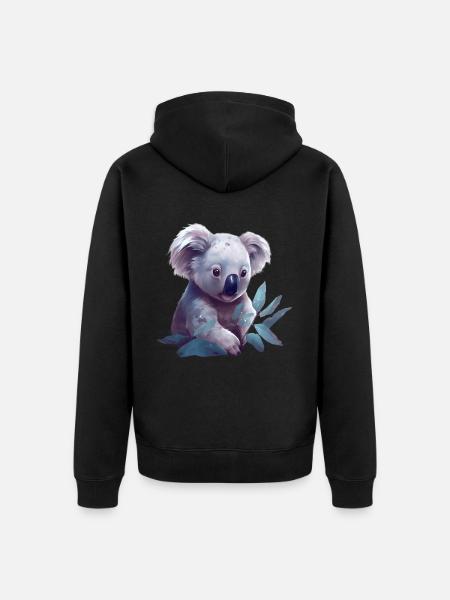 Cute koala with eucalyptus leaf - Unisex Premium Organic Zip Hoodie - black