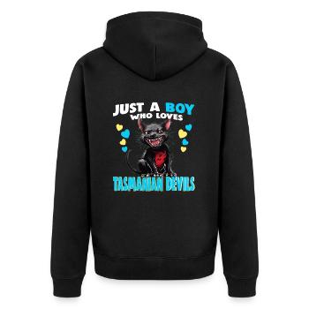 Just a Boy who Loves tasmanian Devils - Unisex Premium Organic Zip Hoodie - black - Back - Nico (187cm)