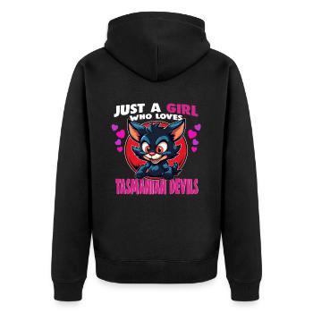 Just a Girl who Loves tasmanian Devils - Unisex Premium Organic Zip Hoodie - black - Back - Nico (187cm)
