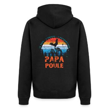 Papa Henne Geschenk T-Shirt Daddy Henne authentisch - Unisex Premium Bio Zip Hoodie - Schwarz - Hinten - Nico (187cm)