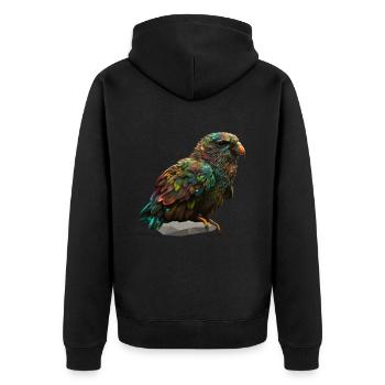 Bunter Papageienvogel auf Stein - Unisex Premium Bio Zip Hoodie - Schwarz - Hinten - Nico (187cm)