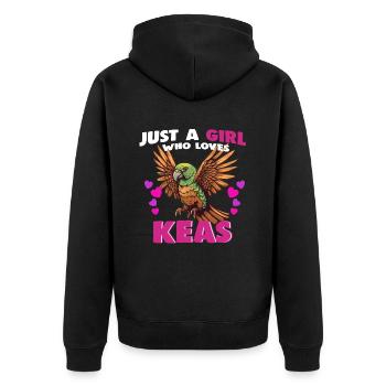 Just a Girl who Loves Keas - Unisex Premium Bio Zip Hoodie - Schwarz - Hinten - Nico (187cm)
