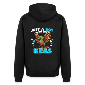 Just a Boy who Loves Keas - Unisex Premium Bio Zip Hoodie - Schwarz - Hinten - Nico (187cm)