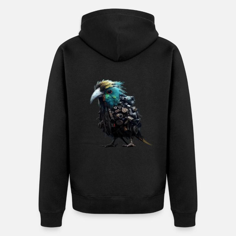 Steampunk Vogel - Unisex Premium Bio Zip Hoodie - Schwarz