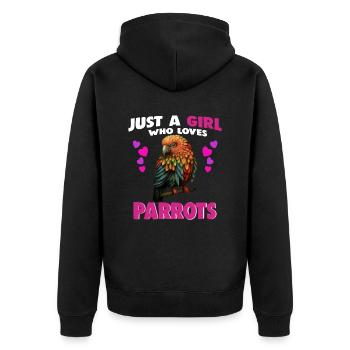 Just a Girl who Loves Parrots - Unisex Premium Bio Zip Hoodie - Schwarz - Hinten - Nico (187cm)