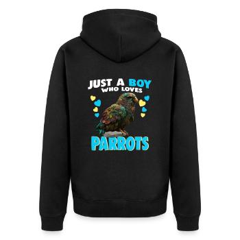 Just a Boy who Loves Parrots - Unisex Premium Bio Zip Hoodie - Schwarz - Hinten - Nico (187cm)