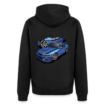 Voitures de sport bleues - Veste à capuche bio Premium Unisexe - noir - Dos - Nico (187cm)