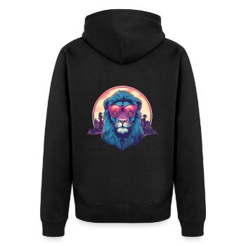 Synthwave Lion Sunset - Veste à capuche bio Premium Unisexe - noir - Dos - Nico (187cm)