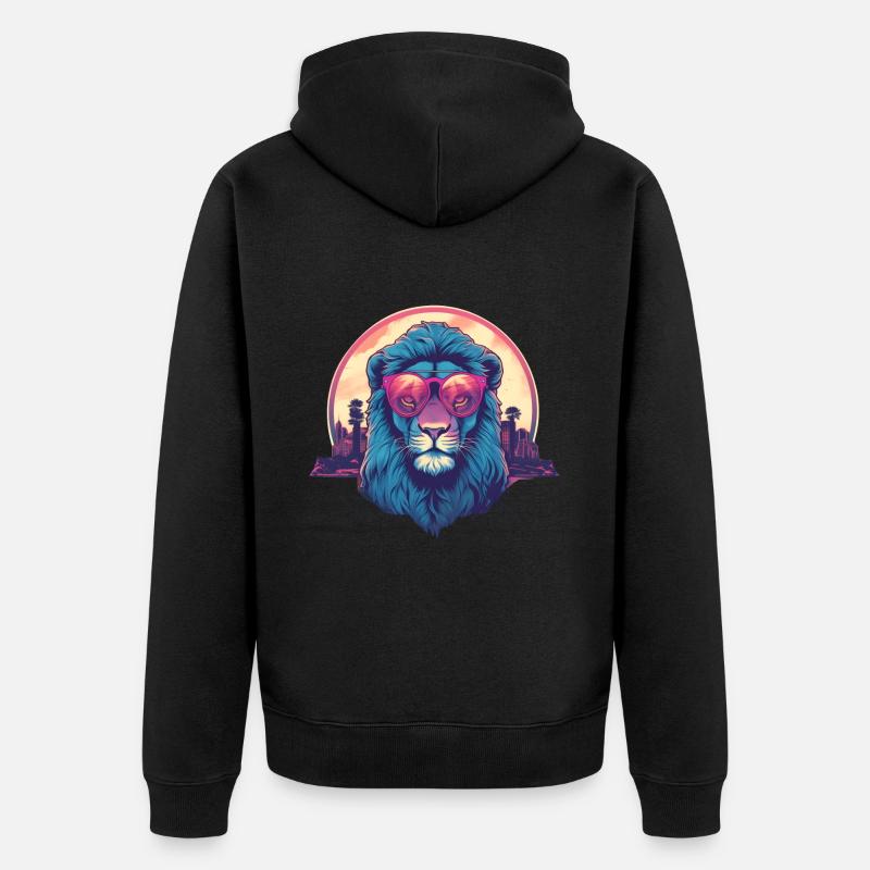 Synthwave Lion Sunset - Veste à capuche bio Premium Unisexe - noir