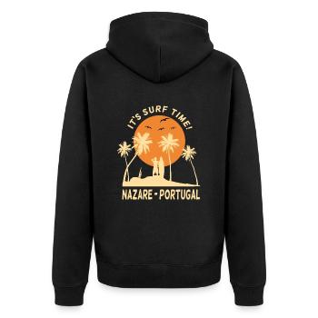 Nazare Portugal It's Surf Time Surfing Surfer - Unisex Premium Organic Zip Hoodie - black - Back - Nico (187cm)