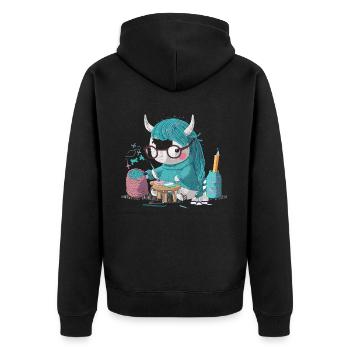 Strickendes Einhorn - Unisex Premium Bio Zip Hoodie - Schwarz - Hinten - Nico (187cm)